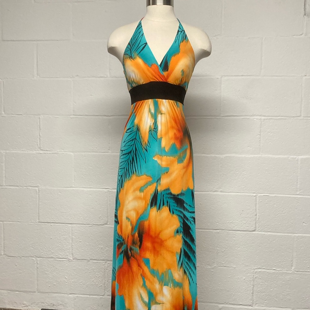 Lipstick Floral Halter Maxi Dress